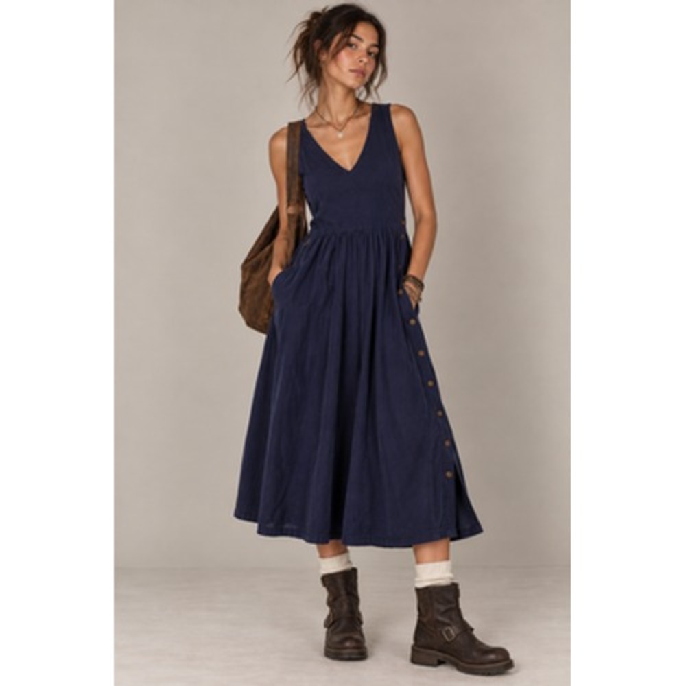 VTG Karen Scott Corduroy Overall Dress Womens 10 Pinafore Buttons Midi Fit Flare